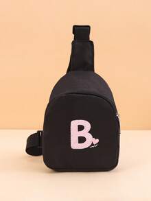1PC Toddler Crossbody Chest Bag, Printed With A-Z Letters And Pink Heart Pattern, With Adjustable Shoulder Strap And Zipper, Suitable For Toddler Casual Daily Use, Can Be Given As A Gift - Black - View 30