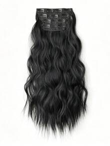 HEYPINK Clip-In Hair Extensions, Natural Black, 24 Inch, 4 Pieces, Long Wavy Synthetic Hair Extensions, Suitable For Women And Girls Daily Use - Black - View 5