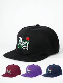 1pc Embroidered LA Rose Flat-Brim Baseball Cap, Personalized Letter Embroidery, Streetwear Fashion 5-Panel Cap, Outdoor Sun Protection Casual Hat For Spring/Autumn Travel, Beach - Baseball Cap - View 13