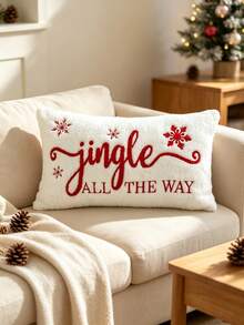 LCUHPCL 1pc Christmas Jingle All The Way And Snowflake 3D Embroidered Plush Pillowcase, Home Decor For Sofa, Bedroom, Living Room, Daily Use, Party And More - Red - View 14