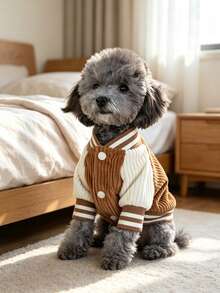 Puppy Baseball Shirt Pet Clothes, Fashionable & Fun Puppy Pocket Pattern Embroidered Autumn/Winter Style Cat & Dog Universal Clothing, Suitable For Autumn/Winter Season - Brown - View 4