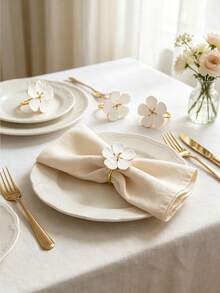 1-8pcs French White Flower Napkin Rings, Premium Metal Napkin Buckles For Wedding, Birthday Banquet Table Decor, Suitable For Home Decor, Party Decor, Holidays, Parties, Gatherings, Birthdays, Gifts, Dinner, Outdoor - Multicolor - View 5