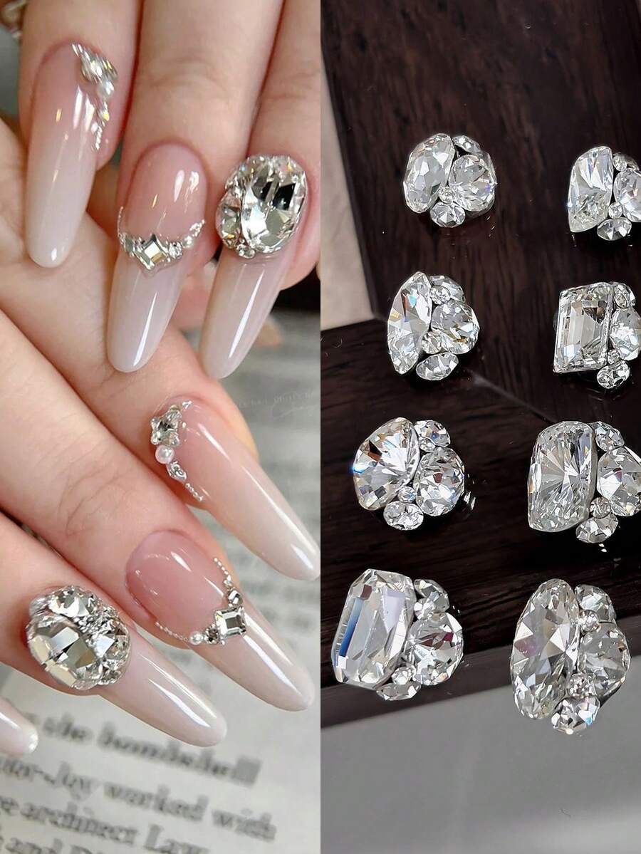 5/15Pcs Flashing K9 Crystal Pigeon Egg Nail Art Rhinestone Ball Transparent White Luxury Versatile Pillow Fat Square Nail Art Rhinestone Ball Decoration - White - View 1