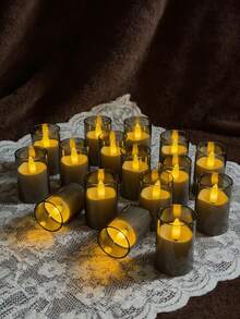 6/12/24pcs Flickering Flameless Candle Lights, With Timer Remote Control, Battery Powered LED Mini Wishing Candles, Suitable For Christmas, Halloween, Valentine's Day, Mother's Day, Dining Table, Room, Wedding, Party, Gift, Holiday - Gray-warm Light - View 6