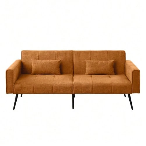 Best Choice Products Upholstered Futon Sofa Bed,Comfy Modular Foldable Sleeper Sofa 68″Fabric Couch Sleeper For Home,Dorm, Bonus Room, Compact Spaces. - Orange - View 1