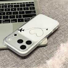 1件透明白色愛心飛機航線圖案全包覆鏡頭保護防摔防撞個性化手機殼，適用於 16 Pro Max/17/16/15/14 Plus/13/12/11/Air - 彩色 - 查看 2