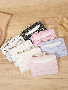 Fashion Bow Print Zipper Closure Women's Coin Wallet, Lightweight And Portable Cash, Credit Card, Coin Card Bag, Suitable For Outdoor And Travel - Pink - View 2