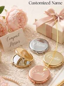 Personalized Bridesmaid Portable Small Mirror, Engraved Pocket Mirror Women Gift, Customized Wedding Thank You Party Favor - Multicolor - View 1