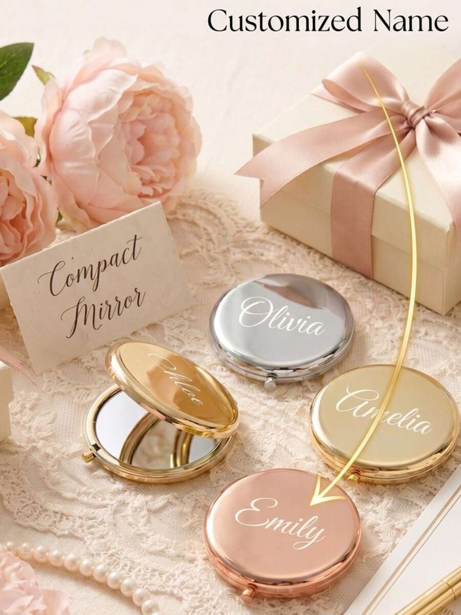 Personalized Bridesmaid Portable Small Mirror, Engraved Pocket Mirror Women Gift, Customized Wedding Thank You Party Favor - Multicolor - View 1