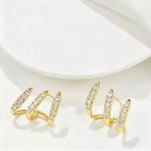 1pc 18K Gold Plated Women's Three-Prong Curved Stainless Steel Earrings, Shiny Luxury Design, Unique Style, Suitable For Daily Wear And Music Festivals - Gold - View 3