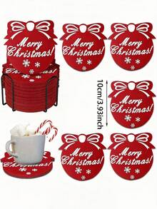 Set Of 8 Christmas Table Decorations With Heat-Resistant Pads, Thick Felt Material For Non-Slip Tableware, Merry Christmas Absorbent Coasters, Perfect Holiday Table Decor - Multicolor - View 6