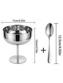 INS Style Premium Silver Stainless Steel Dessert Cup With Spoon Set, High Foot Ice Cream Cup/Yogurt Bowl, Stackable For Easy Storage, Afternoon Tea Atmosphere Tableware - Multicolor - View 11