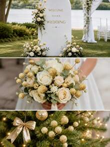 20 piezas de bayas artificiales doradas DIY y materiales y accesorios de ramas de flores, adecuados para letreros de pasillo de boda, decoraciones de mesa, ramos, ramas pequeñas, decoraciones de árbol de Navidad y prendedores de boda. - Multicolor - Ver 4