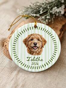 Personalized Photo Round Ceramic Christmas Ornament, Custom Name & Year, Macaron Color Striped Wavy Border, Christmas Tree Hanging Decor, Upload Family Baby Pet Portrait, Commemorative Keepsake Gift - Multicolor - View 9