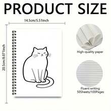 1pc A5 Spiral Notebook With Lazy Cat Line Drawing Pattern, Minimalist Ins Style Student Writing Notebook, School Supplies, Office Note-Taking Essential, Back To School Must-Have - A - View 2