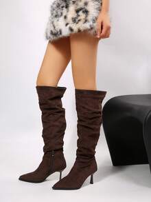 FVPFVP Women's Patent Leather Square Toe High Shaft Tall Boots, Slimming Knight Boots With Chunky High Heel, Autumn/Winter - Coffee Brown - View 4