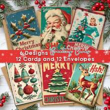 1 Set Vintage Christmas Greeting Cards - Includes 12 Cards And 12 Envelopes, Classic Christmas Cards Bulk Pack, Perfect For Greetings And Holiday Atmosphere, Winter Holiday Gifts, For Family And Friends, Invitation Letters - 12 Greeting Cards + 12 Envelopes - View 5