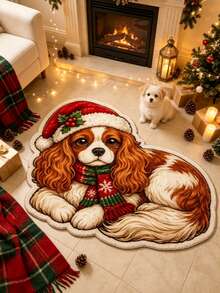 1pc Christmas Hat Dog Bedroom Art Rug, Personalized Aesthetic Style Decorative Carpet, High-Value Plush Asymmetrical Shaped Large Rug For Bedroom Bedside, Vanity, Living Room, Ins Style Space Aesthetic Atmosphere Blanket, Dopamine Cream White Cute Cat Lover Pet Owner Home Decor Accent, Large Area Rug, Carpet, Mat, Home Decoration, Area Rug, Casual Blanket, Asymmetrical Large Rug, Bedroom Large Rug, Washable Rug - Multicolor 2 - View 1
