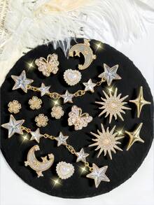 16pcs Rhinestone Butterfly Sun Moon Star Chain Set, Detachable Accessories For DIY Sandals And Beach Bags, Gift - 16pcs Star - View 2