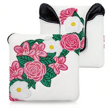 1pc Peony Flower Embroidered White Pu Golf Square Mallet Putter Headcover, Magnetic Closure Club Protector For Square‑Style Putters, Golf Accessories For Men Women - Multicolor - View 2