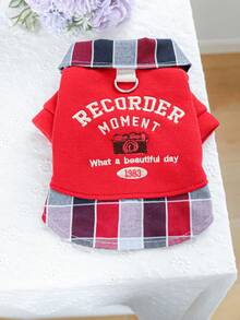 1pc Pet Clothes Dog Cat Cute Pet Apparel Autumn/Winter Lapel Patchwork Design Camera 2 In 1 Sweatshirt - Red - View 10