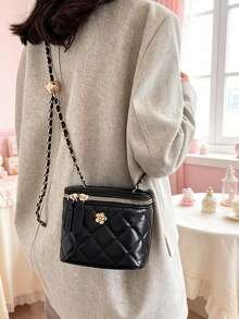 Quilted Mini Crossbody Bag, Gold Hardware Chain Shoulder Bag, Suitable For Daily, Party And Date Small Zipper Square Bag - Multicolor - View 4