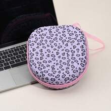 Leopard Print Pink Earphone Storage Bag And Protective Case, Hard Shell Storage Box, Soft Lining, Mesh Pocket, Portable Travel Storage Box, Compatible With Apple Earphones - Multicolor - View 11