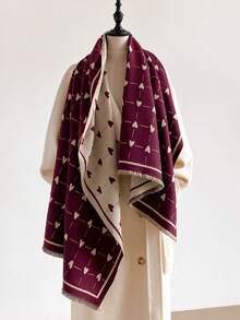 1pc Faux Cashmere Elegant Heart Pattern Jacquard Warm Scarf For Women, Air Conditioning Room Blanket, Autumn/Winter Outdoor Travel Cold Protection Neck Warmer, Soft Decorative Scarf Shawl Dual-Use, Suitable For Daily Matching, First Choice For Gift Giving - Burgundy - View 5