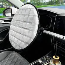 Car Steering Wheel Sun Shade Cover, Silver Coated Fabric Heat Insulation UV Protection, Summer Cooling Dust-Proof Scratch-Resistant Sun Shade, Universal Size Car Interior Sun Shade Accessory, Protects Steering Wheel - Sunshade - View 5