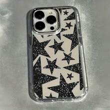 1件金屬透明亮片黑色星星圖案手機殼，個性化保護殼，適用於 iPhone 16 Pro Max/17/16/15/14 Plus/13/12/11 Air - 彩色 - 查看 2