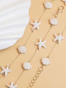 1pc Shell & Starfish Shaped Stainless Steel Necklace, Unique Design, Suitable For Beach Vacation And Daily Wear - Multicolor - View 5