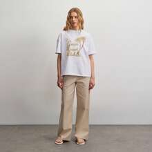 Oversized Fit Crew Neck Short Sleeve Gold Palm Print Resort Club Soft Cotton Comfortable Casual Summer Streetwear - White - View 3