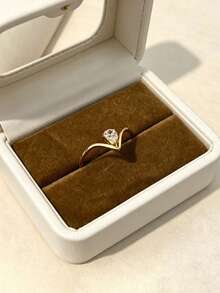 1pc Stainless Steel 18K Gold Plated Rhinestone Ring, Waterproof And Fade-Resistant, Suitable For Women's Daily Wear - Gold - View 5