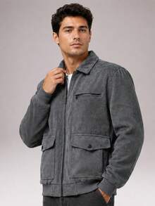 CZRLHYT Men's Outdoor Sports Casual Stand‑Collar Baseball Jacket, Solid‑Color Zipper Jacket, Grey - Grey - View 3