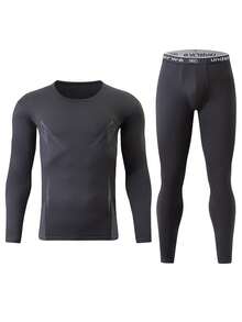 2pcs Men's Thermal Underwear Set, Crew Neck Top + Pants, Winter Base Layer Innerwear - Grey - View 4