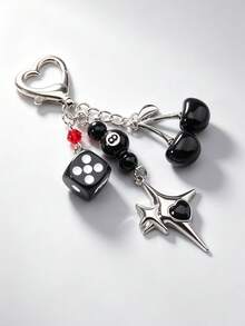 Dark Gothic Vintage Rhinestone Star, Dice, Black Beads, Resin Fruit Cherry, Personalized Keychain, Suitable For Students, Adult Men And Women Bag Pendant Gift - Black - View 2