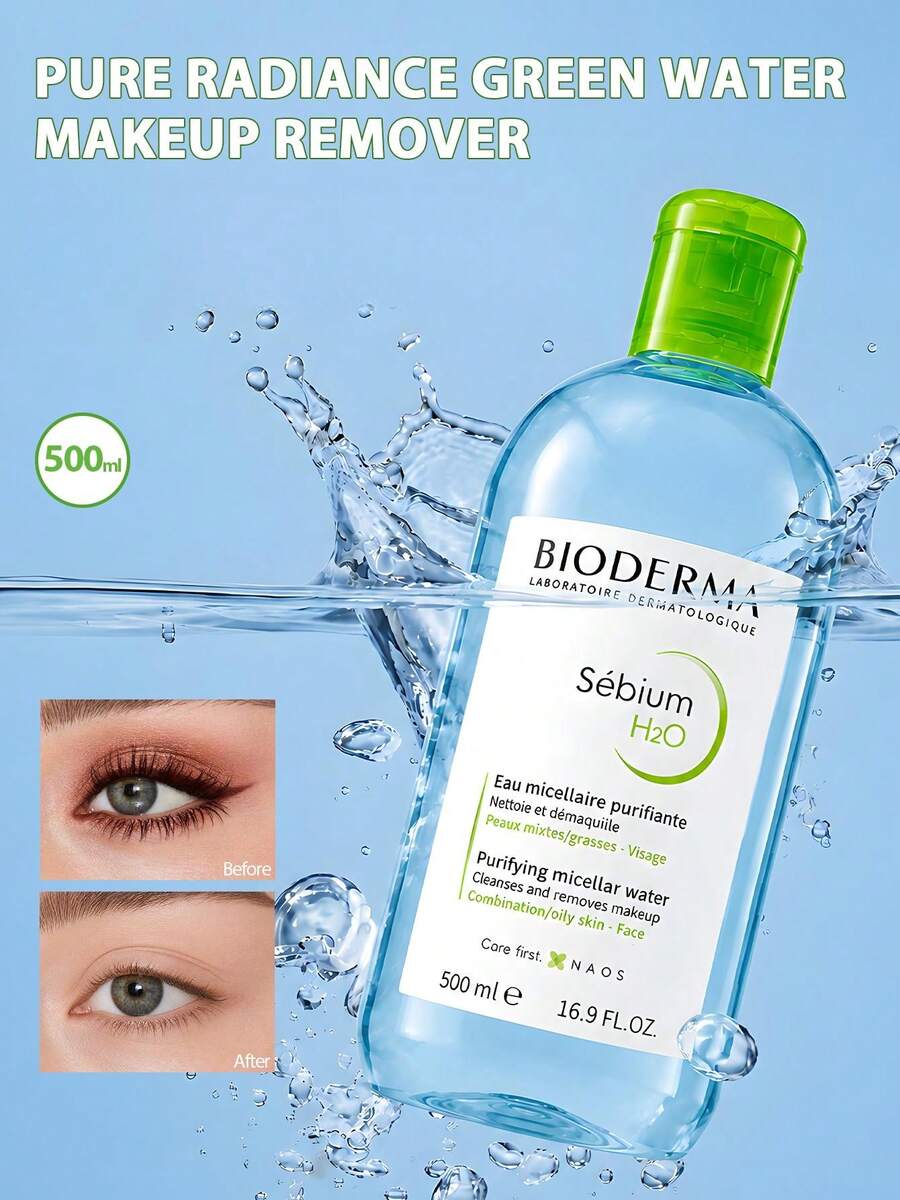 Bioderma 500ml Micellar Cleansing Water, 2 Options Available, Gentle & Soothing For Sensitive Skin / Oil Control & Purifying For Oily And Combination Skin, Daily Facial, Eye And Lip Home Skincare - Green Micellar Water 500ml - View 1