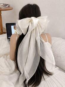 1pc Organza Large Bow Hair Clip, French High-End Mesh Spring Clip, Women's Fashion Hair Accessory, Lightweight Feminine Hair Ornament (Slight Color Difference) - Multicolor - View 9