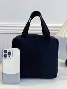 Tas Bekal Termal Portabel, Tas Bento Termal, Tas Bekal & Buah Tebal Berwarna Hitam Polos yang Lucu untuk Pelajar - Hitam - View 2