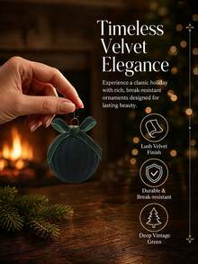 12pcs Velvet Christmas Ball Ornament,Dark Green Flocked Christmas Tree Hanging Ornament,Velvet Xmas Ball Ornament With Bow,Flocked Xmas Ball Decorative Hanging Ornament Set For Xmas Tree Holiday Wreath Garland Fireplace Decor,Xmas Party Hanging Decor - A - View 10