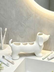 Cute And Simple Dachshund-Shaped Bathroom Storage Box And Toothbrush Holder - Electric Dachshund Toothbrush Holder And Shelf, Toothpaste And Makeup Brush Storage Base, Adorable Storage Base Stand. - Multicolor - View 6