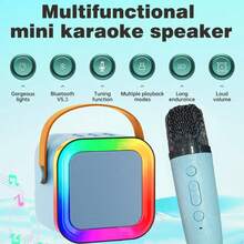 Portable Mini Wireless Karaoke Speaker And Wireless Microphone, High-Fidelity Stereo KTV Sound System, Wireless Speaker With RGB Color LED Lights, Suitable For Outdoor Use, Sports, Travel, Home Party, Christmas And Birthday Gift - View 3