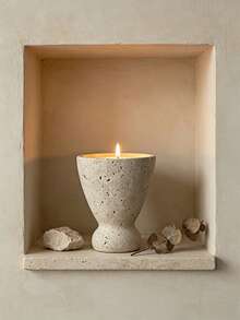 1pc Aesthetic Bulky‑Base Curved Outline Candle Holder Practical Candle Container For Dining Table Entryway Bedroom Wedding Festive Home Decoration - Stone Cup - View 3