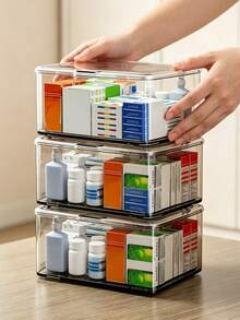 Large Capacity Flip Cover Medicine Box, Makeup Box Storage Acrylic Transparent Storage Box, Flip Top Desktop Cosmetics Dust-Proof Storage Box, Snack And Miscellaneous Sorting Box, Household Mini Medicine Box, Face Masks, Unique Gift For Thanksgiving And Christmas For Family, Mother, Female Friends Or Yourself - Multicolor - View 8