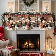 1pc Christmas-Themed, Snowman Christmas Tree Winter Snow Scene Fireplace Towel, Festival Gift, Party Supplies, Suitable For Home Living Room Fireplace Decoration, Table Setting - A - View 1
