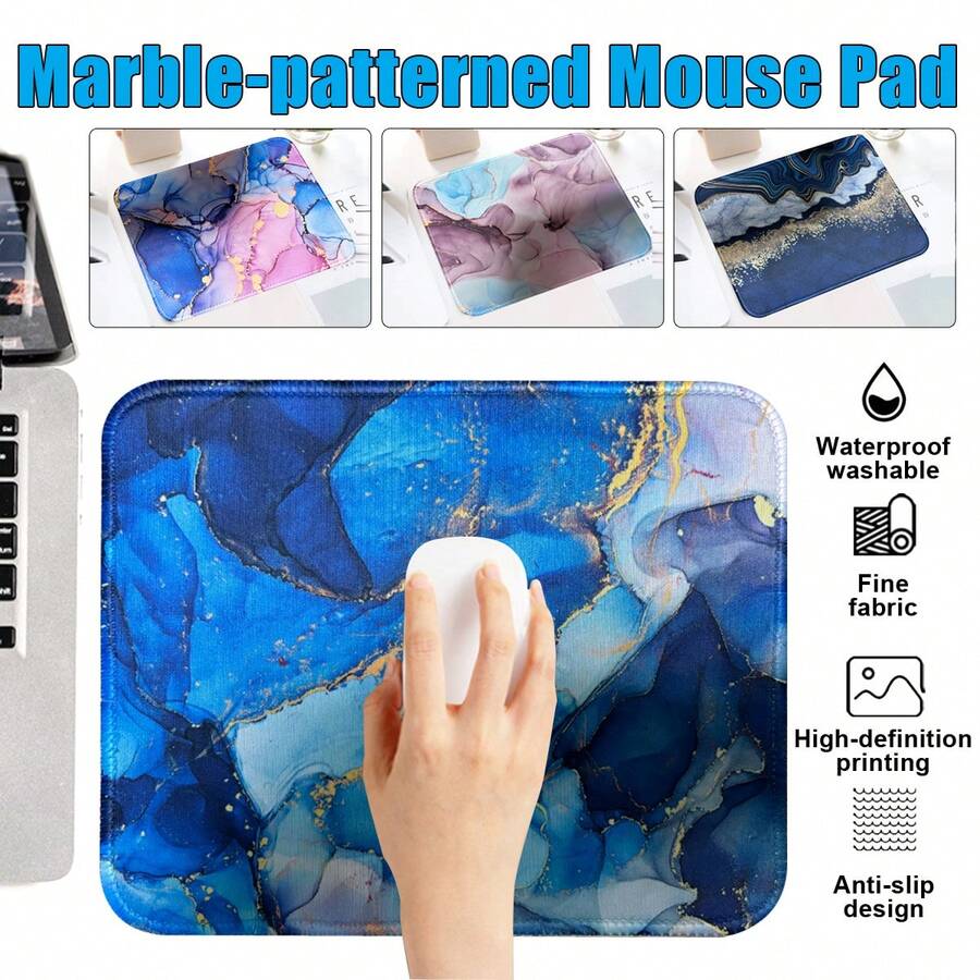 1pc Marble Ink Gold Foil Pattern Mouse Pad, Soft Rubber Non-Slip Desk Mat, Smooth Woven Waterproof Washable, High-Definition Heat Transfer Printing, Gaming Office Mouse Pad, Stitched Edge Wear-Resistant, Luxury Desk Decor, Multiple Marble Patterns Available