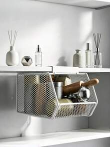 Mirror Cabinet Hanging Iron Storage Rack Makeup Organizer Bathroom Vanity Organizer Mesh Basket Storage Solution Wall Mounted Cabinet Kitchen Organizer Home Organization Storage Shelves - View 3