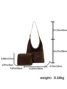 Dedoo Women's Suede-Like Hobo Shoulder Bag Set, Solid Color Vintage Matte PU, Contrast Stitching, Adjustable Strap, Large Capacity, Suitable For Autumn/Winter Student Daily Commute - Coffee - View 12