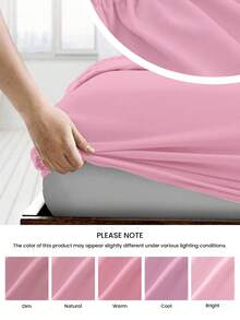 HONEYMOON 1pc Solid Color Soft Fitted Sheet, 100% Polyester Fabric, Lightweight Cloud-Like Touch Bedding Mattress Cover, Elastic Edges, Fits 9-12 Inch Depth Mattress, Soft Breathable Machine Washable, Shrink-Resistant, Fade-Resistant, All-Season Use, Different Sizes Suitable For Home And Dorm, Back To School Dorm Essential, Rose Red - Hot Pink - View 6