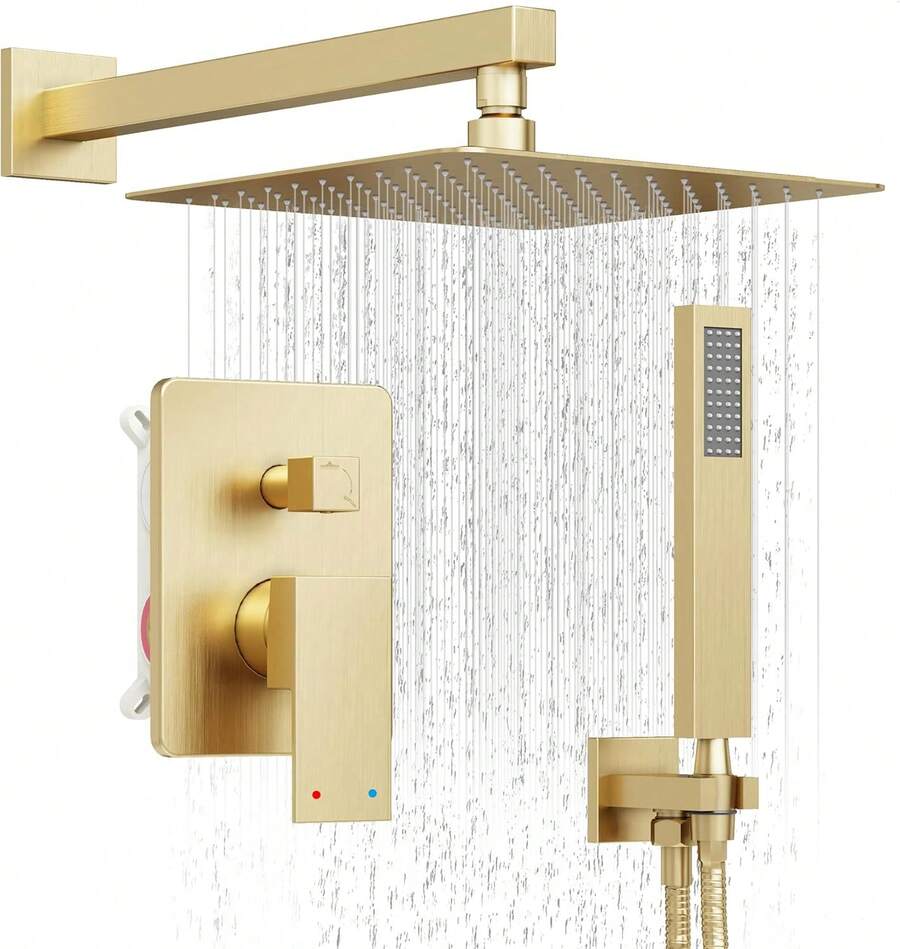 Mcmxtap Regaderas Para Baño Lluvia Sistemas De Ducha 10 pulgadas Moderna Ducha Cuadrada De Acero Inoxidable Monomando Para Regadera, Sistema de Regaderas Para Baño Dorado - Oro cepillado - Ver 1